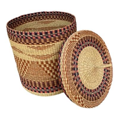 Threshold Woven Storage Basket with Lid, Black/White,Laundry Basket, Rattan Storage Basket, African Handmade Basket,Wicker Basket (Medium)