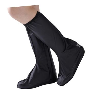 HOMSFOU Men's High-top Overshoes with Non-slip Rubber Sole Zippered Rain Shoe Covers for Xl Feet Durable and Reusable Rainproof Gear Black