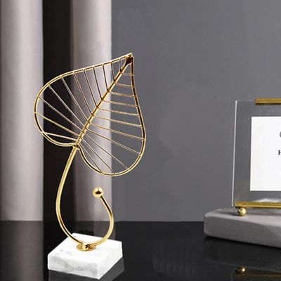 BORDSTRACT Golden Leaf Sculpture Statue with Light Luxury Marble Base - Elegant Home Decoration, Minimalist Design for Office and Home Decor