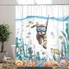 MCKTOM Funny Cat Shower Curtain, Teal Blue Ocean Sea Turtle Starfish Tropical Fish Fabric Bath Curtains, Kids Bathroom Nautical Decor Waterproof with Hooks Set 72 x 72 Inch view 1