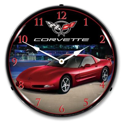 C5 Corvette Magnetic Red Metallic Backlit LED Lighted Clock