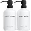 White Glass Hand and Dish Soap Dispenser Set by Brighter Barns - Kitchen Soap Dispenser & Stainless Steel Pump - Glass Bottles for Kitchen Sink - Farmhouse Home Decor, Bathroom Accessories (White) view 1
