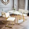 5 Piece Glass Dining Table Set for 4, 51" Glass Kitchen Table Set with Metal Legs, Modern Glass Dining Room Table and Teddy Chairs Set of 4, 5 Piece Dining Table Set for Kitchen (White+Gold Legs) view 1