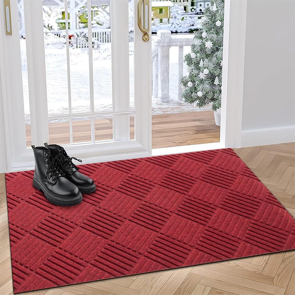 Goasis Lawn Reddurable Welcome Mat, Outdoor and Indoor, Large Front Door Mats, Anti-Slip Rubber, Washable - 1FTX35FT, Red