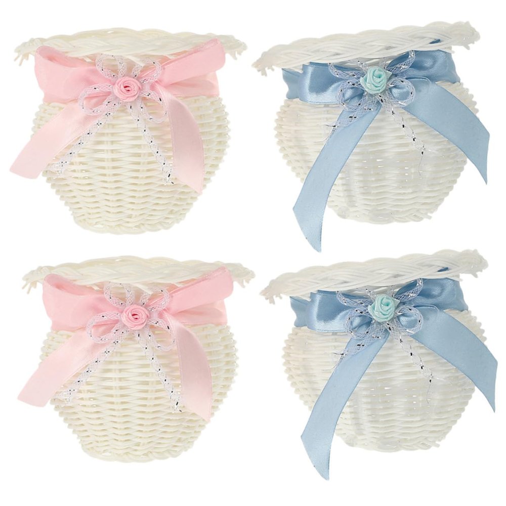 Hohopeti 4pcs Woven Flower Baskets Ribbon Decor Decorative Storage Baskets for Home Organization for Weddings Picnics and Floral Arrangements