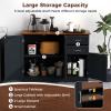 COSTWAY Buffet Cabinet with Storage, Farmhouse Sideboard Storage Cabinet with 3 Doors, 2 Drawers & Adjustable Shelf, Console Table, Coffee Bar Credenza Cabinet for Kitchen Cupboard Dining Room (Black) view 4