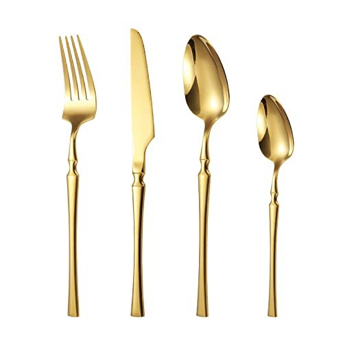ONUIFIKE Silverware Set, 4/16/24/32 Pieces Stainless Steel Small Waist Knives, Forks And Spoons, Golden Steak Cutlery Set, Cutlery Flatware Set (Color : Rose Gold, Size : 1Set-4Pcs)