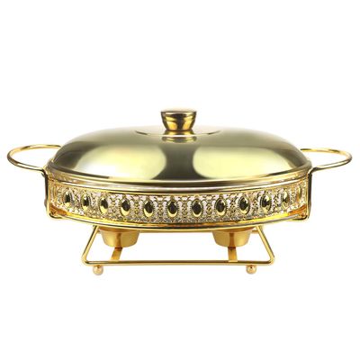 Chafing Dish Buffet Set Stainless Steel Oval Chafing Food Pan with Covers Buffet Servers and Food Warmers for Parties Wedding Outdoor Banquet (Gold 2L