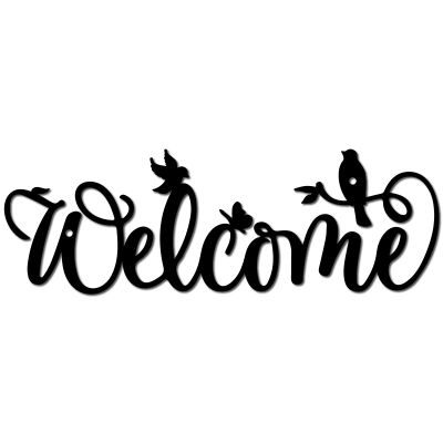 CREATCABIN Welcome Metal Wall Decor Black Words Wall Hanging Decor Iron Wall Art Cutout Silhouette Birds on Branches Sculpture Decoration Sign Ornament for Yoga Garden Balcony Indoor Outdoor 12x4 Inch