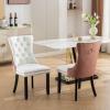 Rhomtree PU Leather and Velvet Dining Chairs, Upholstered Dining Room Chairs with Ring Pull Trim & Button Back, Luxury Tufted Dining Chairs for Living Room, Bedroom, Kitchen(White+Pink Set of 4) view 2