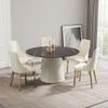 53.15" Round Dining Table, Mid Century Modern Dining Table with PU Base for 6-8 Person, Dining Room Table for Dining Room Kitchen,Living Room, Restaurant, Black view 1