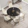 53.15" Round Dining Table, Mid Century Modern Dining Table with PU Base for 6-8 Person, Dining Room Table for Dining Room Kitchen,Living Room, Restaurant, Black view 2