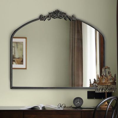 WAMIRRO Ornate Black Mirror,Vintage Arched Baroque Antique Mirorrs for Living Room Hallway Fireplace Bathroom Entryway 36"X30"