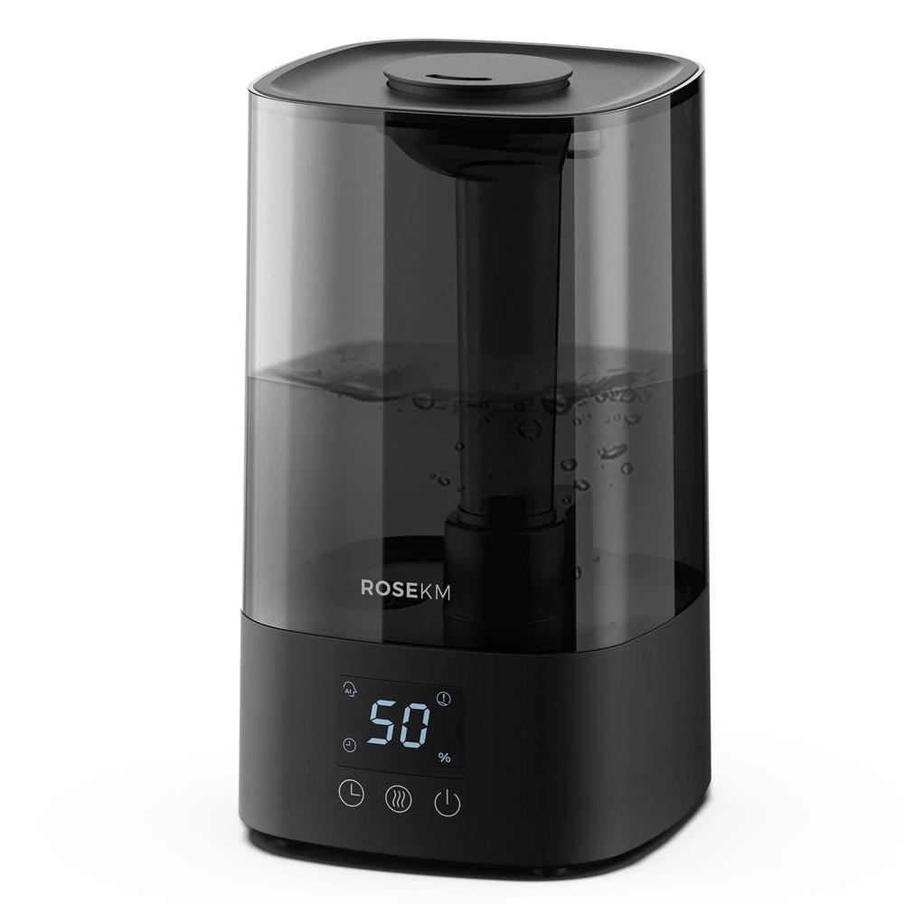 ROSEKM Automatic Humidifiers for Bedroom Large Room, 4.5L Cool Mist Humidifier for Home & Plant with Timer & Humidity Sensor, Last Up to 18H on High Setting, Auto Shut-Off, 360 Nozzle (Black)