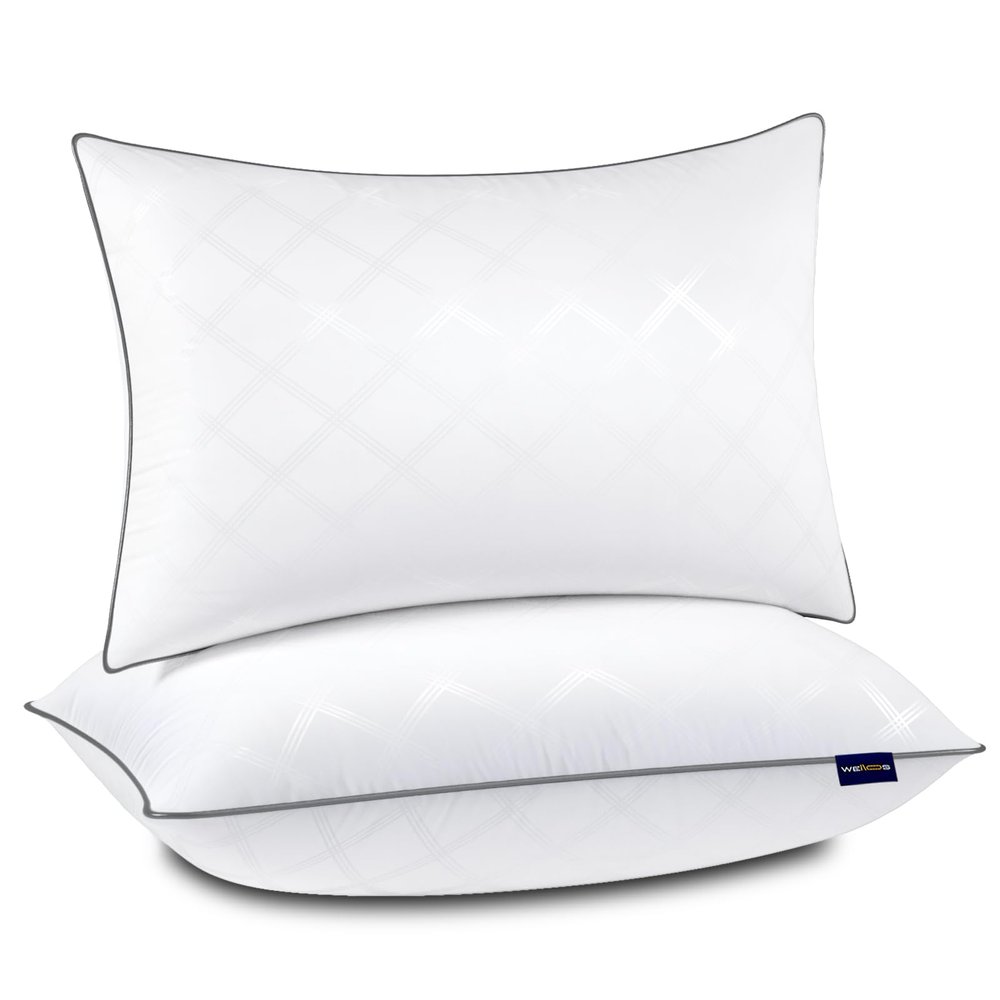 Wellos Standard Pillows Set of 2, Bed Pillows for Sleeping, Down Alternative Pillow with Machine Washable Cover for Back, Stomach or Side Sleepers