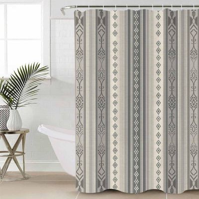 Double Love Boho StripesBathroom Curtain 78 Inch Shower Curtain with Hooks, Waterproof Polyester Bath Curtain Washable Bathtub Curtain Beige Geometric Modern Flower Stripe 36''x 78''