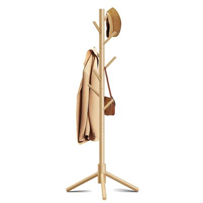 Azaeahom Coat Rack, Coat Racks Freestanding with 8 Hooks 3 Adjustable Heights for Clothes, Hats, Handbags, Coat Tree Easy Assembly for Entryway, Bedroom, Hallway, Office(Nature)