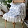 ALEEIK Floral Ruffled Chair Pad Blue & White Flower Print Chair Cushion Vintage Farmhouse, Country Cottage Chair Cushion for Wooden Dining Chair, 18x18 Inches view 2
