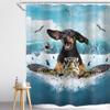 Homewelle Funny Dachshund Dog Shower Curtain Kids Boys Animal Riding Sea Turtle Surfing Cool Beach Ocean Waves Shark 60Wx72H Inch Blue Sky White Clouds Waterproof Polyester Fabric Bathroom Bathtub view 2