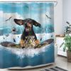 Homewelle Funny Dachshund Dog Shower Curtain Kids Boys Animal Riding Sea Turtle Surfing Cool Beach Ocean Waves Shark 60Wx72H Inch Blue Sky White Clouds Waterproof Polyester Fabric Bathroom Bathtub view 3