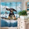 Homewelle Funny Dachshund Dog Shower Curtain Kids Boys Animal Riding Sea Turtle Surfing Cool Beach Ocean Waves Shark 60Wx72H Inch Blue Sky White Clouds Waterproof Polyester Fabric Bathroom Bathtub view 4