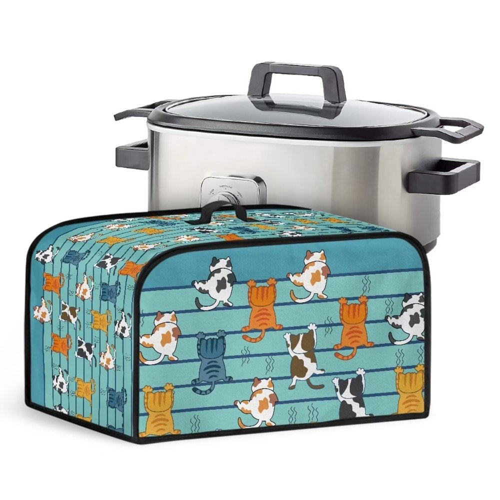 Kathyboom Cute Cats Slow Cooker Cover Dust Resistant Covers with Top Handle Kitchen Accessories Organizer Slow Cooker Dust Covers Fit for Most 6-8 Qt Crock Pots