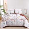 Dinjoy King Size Quilt Set Floral,3 Pieces Burnt Orange & Yellow Quilts Farmhouse Quilt Bedding Sets Lightweight Bedspreads Coverlet Set Summer Quilts for King Bed (110"x90") view 1