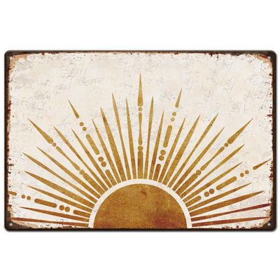 SUPERDANT Bohemian Sun Tin Sign Boho Style Metal Tin Signs Glittering Sun Funny Wall Art Painting Metal Poster Decor for Bedroom Living Room Playroom Library Cafe Bar Home