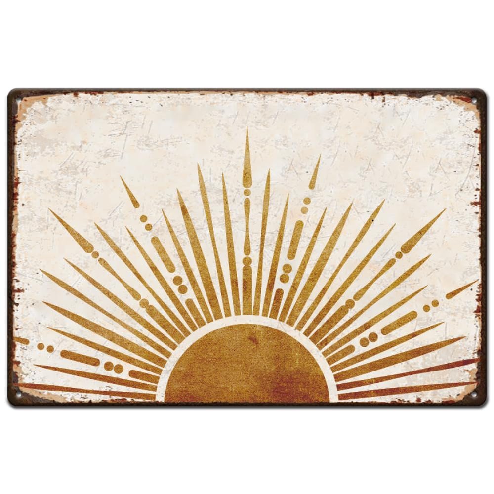 SUPERDANT Bohemian Sun Tin Sign Boho Style Metal Tin Signs Glittering Sun Funny Wall Art Painting Metal Poster Decor for Bedroom Living Room Playroom Library Cafe Bar Home