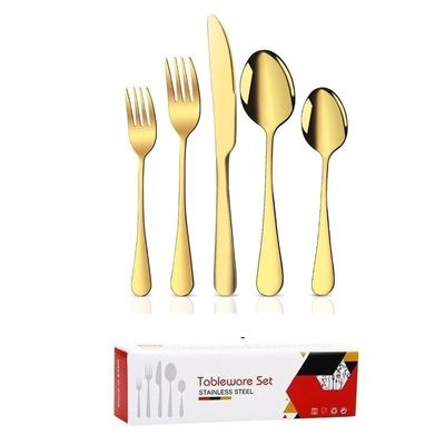 HIDEERPPY Silverware Set, 20-piece Stainless Steel Cutlery Steak Knife, Fork And Spoon Simple Box Set, Flatware Set (Color : Gold)