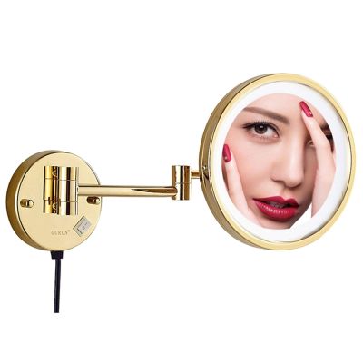 Makeup Mirror with Lights and Magnification,8 inch Brass Bathroom Wall-Mounted Led Cosmetic Vanity Mirror,Swivel Extendable Mirror,Black,3X /Gold/5X (Color : Chrome, Size : 5X)
