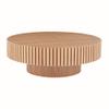 31.49'' Original Wood Color Small Round Coffee Table for Apartment, Modern Living Room Coffee Table with Sturdy Pedestal for Small Space view 4