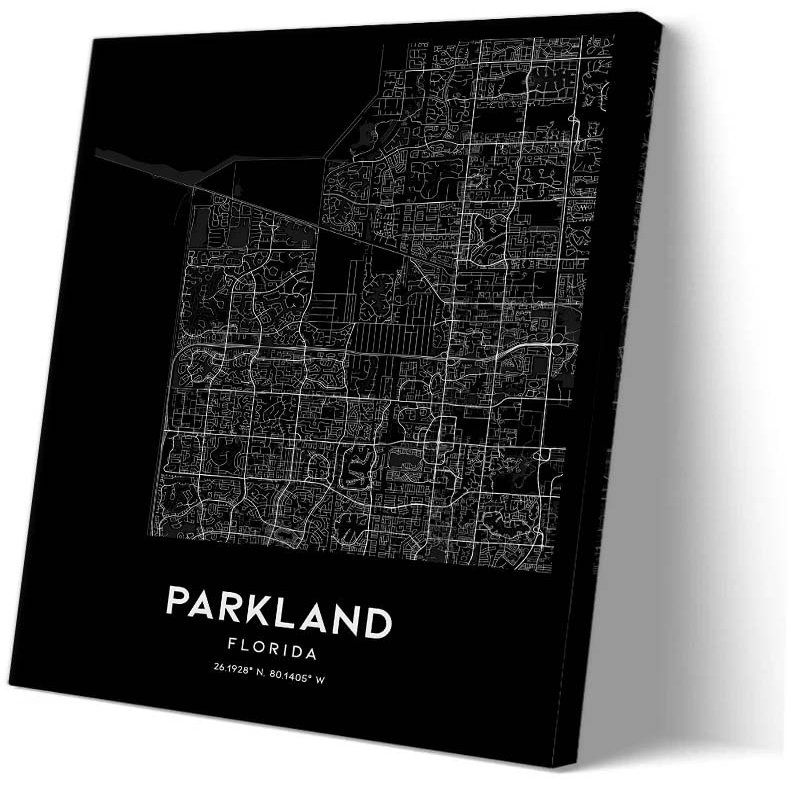 Zhumendi Parkland Vintage Map Poster Parkland Street Prints Florida Map of United States Poster Landscape Art Bedroom Wall Painting Artwork (16.00''x24.00'',Framed)