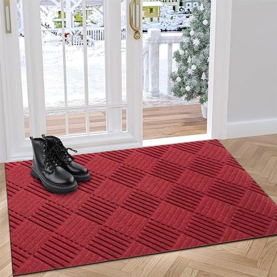 Door Mat Outdoor, Heavy Duty Durable Welcome Mat Outside, Large Front Door Mats, Doormat Indoor Entrance, Outdoor Mat, Anti-Slip Rubber Door Mat for Patio Porch, Washable Entryway Mat, 2FTX73FT, Red