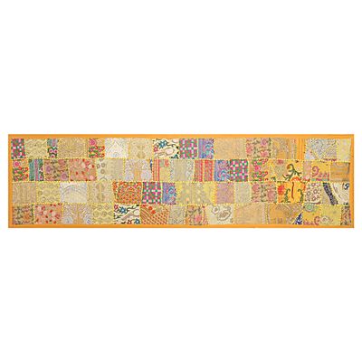 Sophia-Art 100% Cotton Beads Ethnic Indian Room Decor Table Dinning Cloth Handmade Decorative Art Embroidered Patchwork Table Runner (Yellow, 12" x 60")