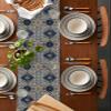 RisQiten Boho Blue Brown Table Runner - 48 Inch Long Ethnic Modern Geometric Abstract Art Cotton and Linen Blended Dress Scarves Farmhouse Table Runner for Kitchen Dining, Coffee Table, 13" x 48" view 2