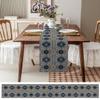 RisQiten Boho Blue Brown Table Runner - 48 Inch Long Ethnic Modern Geometric Abstract Art Cotton and Linen Blended Dress Scarves Farmhouse Table Runner for Kitchen Dining, Coffee Table, 13" x 48" view 3