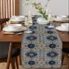 RisQiten Boho Blue Brown Table Runner - 48 Inch Long Ethnic Modern Geometric Abstract Art Cotton and Linen Blended Dress Scarves Farmhouse Table Runner for Kitchen Dining, Coffee Table, 13" x 48" view 4