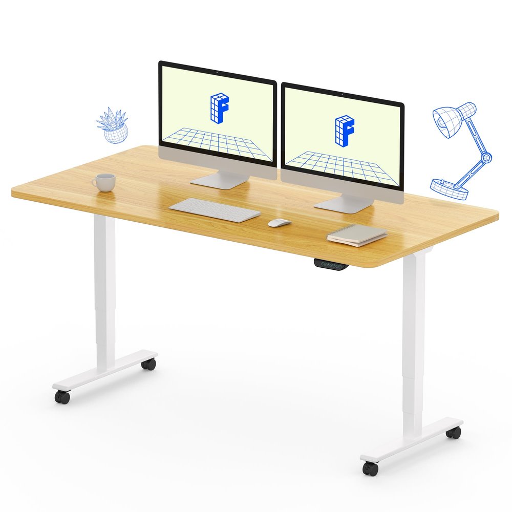 FLEXISPOT E6 MAX Dual Motor 55x28 Inch 3-Stage Heavy Duty Standing Desk, 330lbs Weight Capacity, Height Adjustable Desk w/Cable Management & Wheels (Seamless Maple Desktop + White Frame)