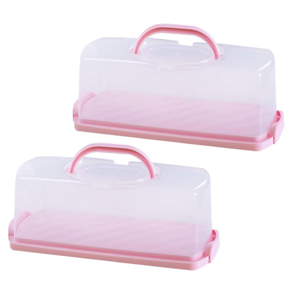 CHILDWEET 2pcs Portable Lid Rectangular Bread Box Reusable Cake Keeper Airtight Storage Container for Bread Loaf Cakes and Snacks Home and Outdoor Use
