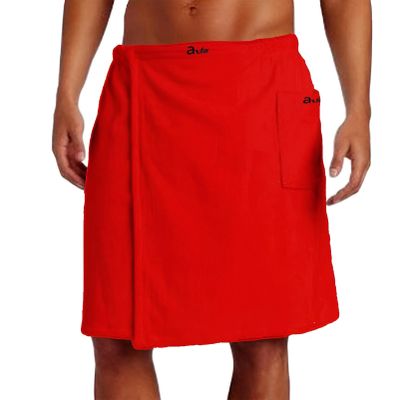ANUFER Mens Adjustable Bath Towel Wrap - Wearable Towel Skirt with Pocket for Gym Shower Sauna Spa & Beach Cover Ups Red M