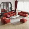 JACH Mid-Century Comfy Ottoman, Chenille Sofa Footrest Couch with Thick Cushion, 26" Foot Stool Furniture for Small Spaces Living Room Bedroom Office Apartment, Red view 2