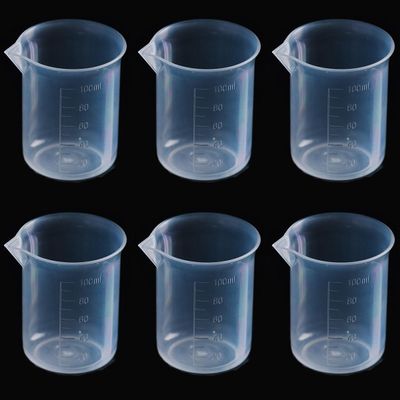 6pcs 3.4oz/100ml Plastic Measuring Cups Plastic Graduated Cup Transparent Scale Resin Clear Graduated Epoxy Mixing Jugs for Kitchen Cooking Medicine Measure Tool