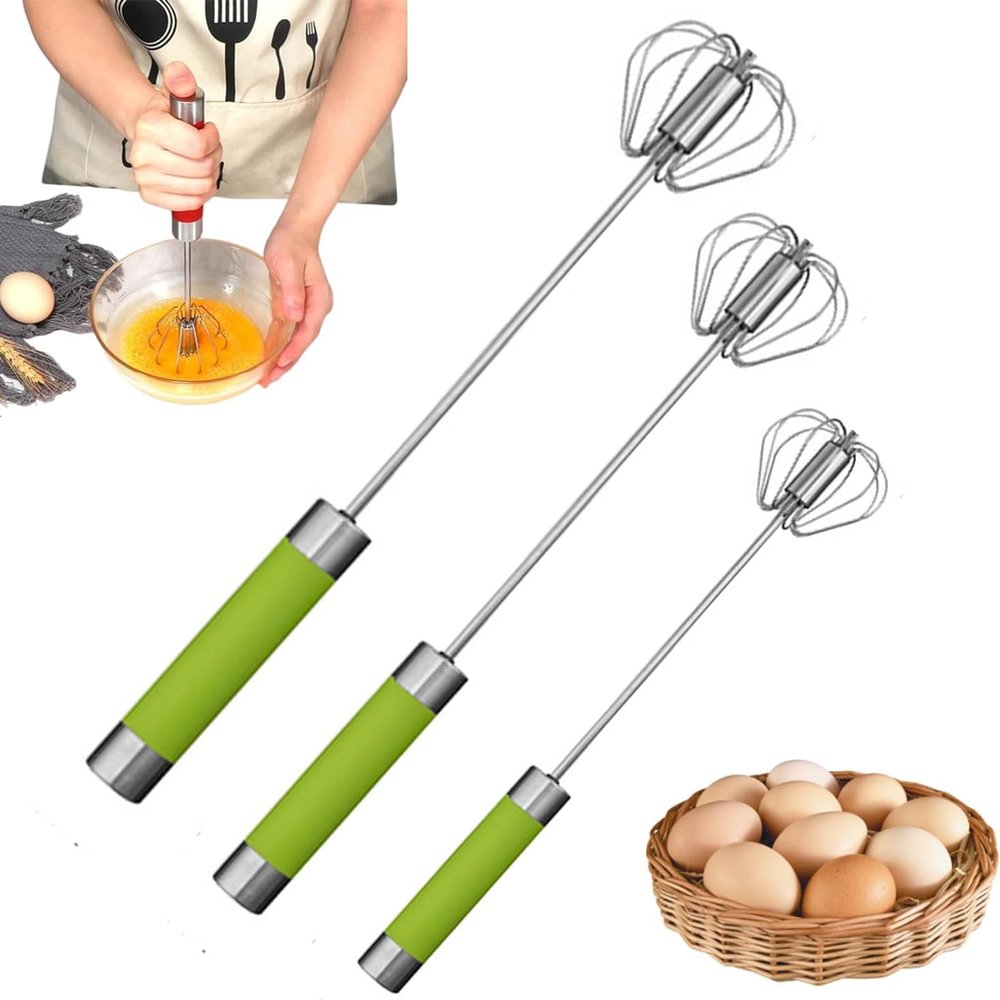 JY & YS Whizzy Whisk, Whizzy Whisk Piranha, Intentiony Whisk, Subsequently Whisk,10/12/14 Inch Stainless Steel Semi-Automatic Wire Whisk For Cooking, Mini Egg Beaters (Green, 14 inch)