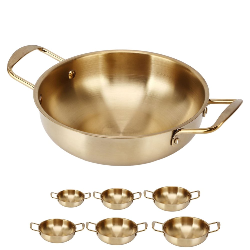 Gavigain Gold Korean Ramen Pot, Stainless Steel Noodle Pot Portable Kitchen Cooking Pot for Household(24CM)