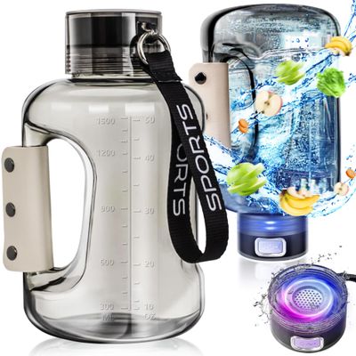 Hydrogen Water Bottle, 50.7oz/1.5L Large Hydrogen Water Bottle Generator, 1.5L Ion Water Bottle Improve Water Quality in 3 Minutes, Water Ionizer Machine Suitable for Travel and fitness Drinking(Grey)