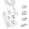Kakyanill European Travel Plug Adapter, EU/UK/US Travel Adapter Power Strip, 6 AC Outlets, 20W USB C Power Delivery, 3ft Wrapped Around Extension Cord, Compact for Travel view 1
