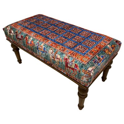 EASTERNRUGARTS Upholstered Ottoman Bench for Livingroom Entryway Bedroom, Wood Ethnic Boho Farmhouse Kitchen Dining Bench, Animal Print Rug Footstool Ottoman (Era-Pzrk101, 18x18x43)