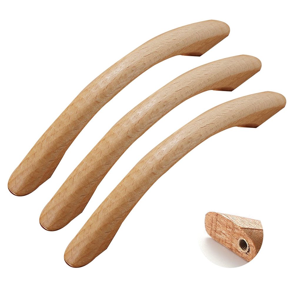 ALturN Solid Wood Cupboard Handle,Wooden knobs, 3X Bow Shaped Cabinet Handles Door BathroomPulls, Kitchen Drawer Wardrobe Cupboard Knobs (Hole Center 96Mm)/Hole Center 64Mm (Size : Hole Center 64Mm)