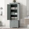 JIVOIT 62.5" H Tall Storage Cabinet with Two Drawers, Bathroom Storage Cabinet with Adjustable Shelf, Wood Cupboard Floor Cabinet for Office Bathroom view 3